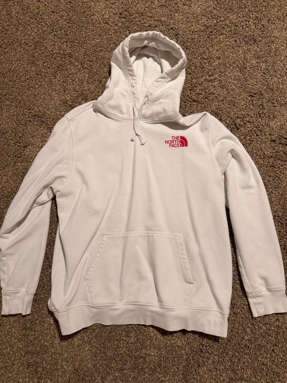 The North Face White Hoodie with Red Logo Patch